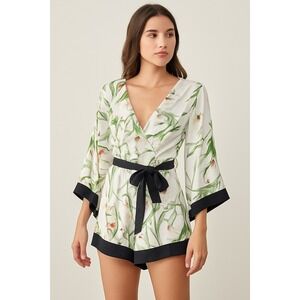 A.Peach Floral Kimono Romper‎ Women's Small Summer Beach Cover Up Resort Size S